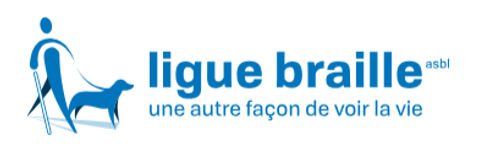 Logo der Ligue Braille asbl mit dem Slogan "Une autre façon de voir la vie".