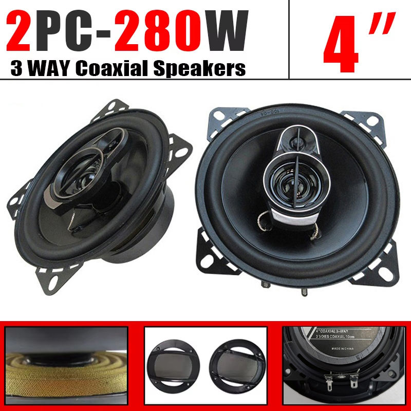 2pcs (2X280W) 560W 4 Inch HiFi Car Speakers HD Audio 3 Way Coaxial Speakers Full