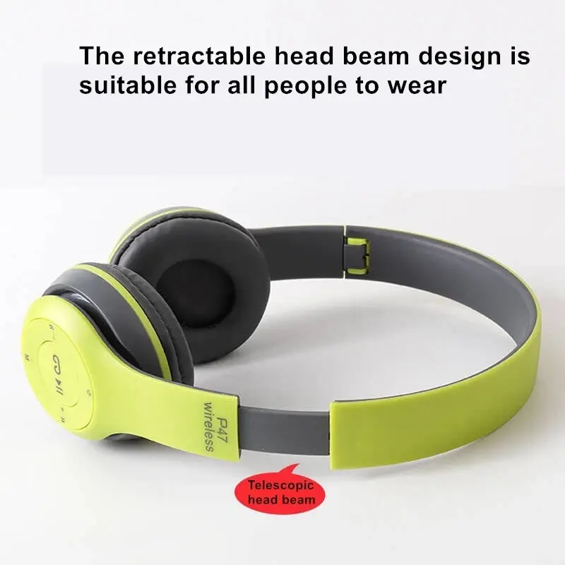 Thumbnail: P47 Bluetooth 50 Wireless Headphone Foldable HIFI Stereo Bass Earphone Kid Helme