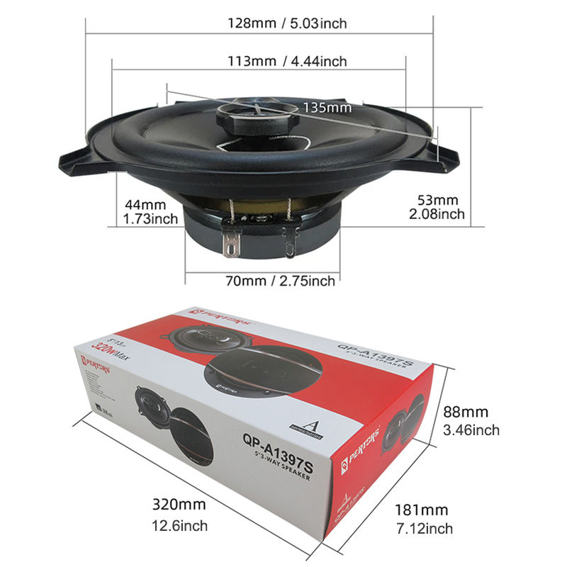 Thumbnail: 2PCS 5inch (2X 320W) 640W 3-Way Car HiFi Coaxial Speakers with Dust Cover and Au