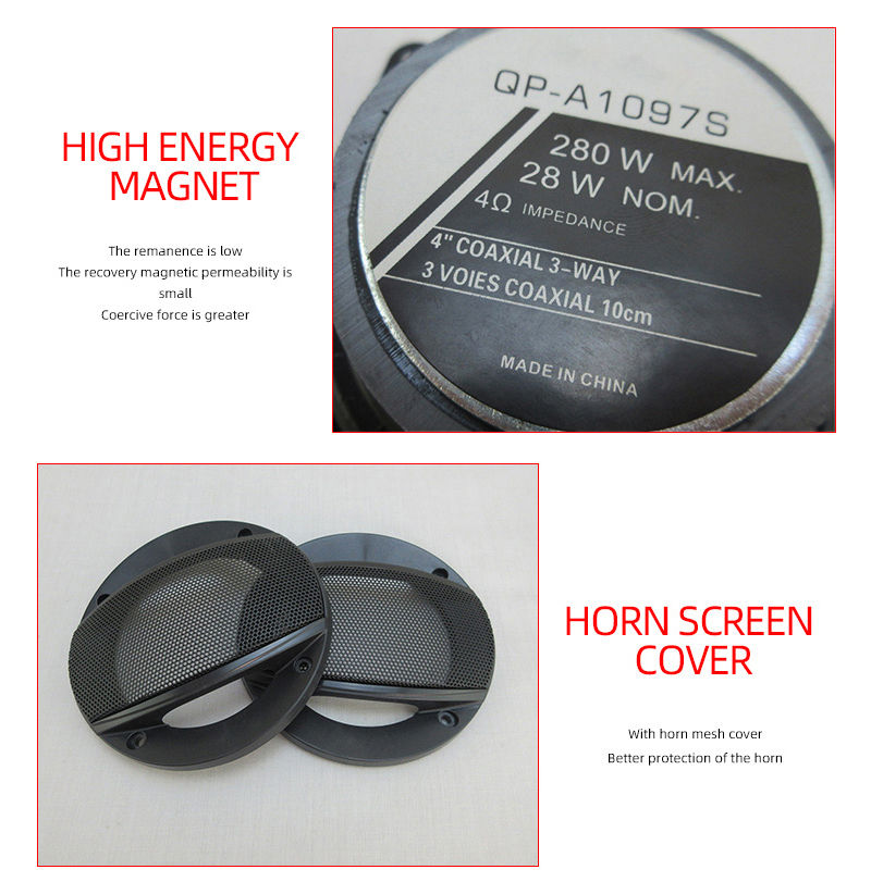 Thumbnail: 2pcs (2X280W) 560W 4 Inch HiFi Car Speakers HD Audio 3 Way Coaxial Speakers Full