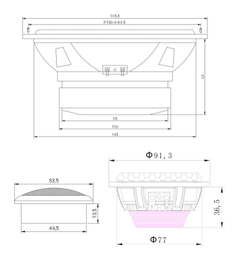 Thumbnail: Zeming Car 6.5'inch RMS 150W*2 4OHMS 95dB Component Speaker RMS 200w 3 Way Compo