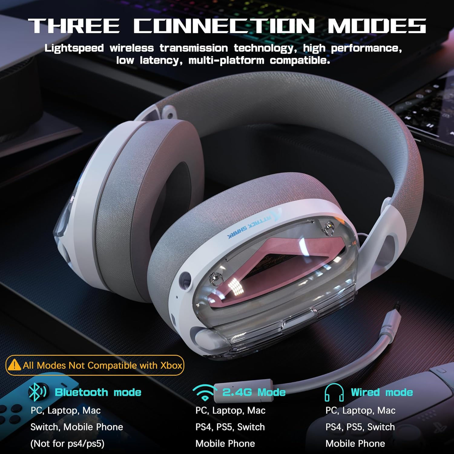 ATTACK SHARK L60 Ultra-light Gaming Headphone, 2.4G/BT/Wired Tri-mode, Wireless