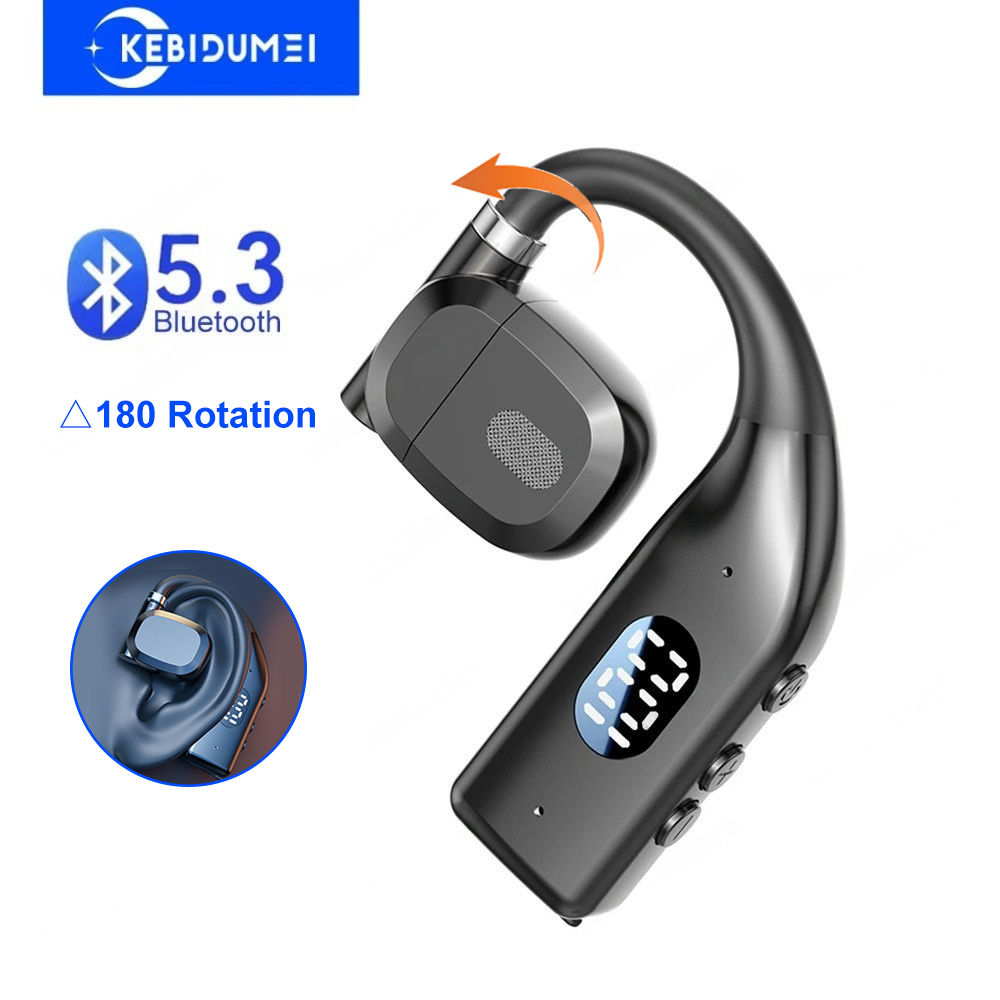 Bluetooth 5.3 Earphone Ear Hook Headphone 180° Rotation HiFi Stereo Sports Wire