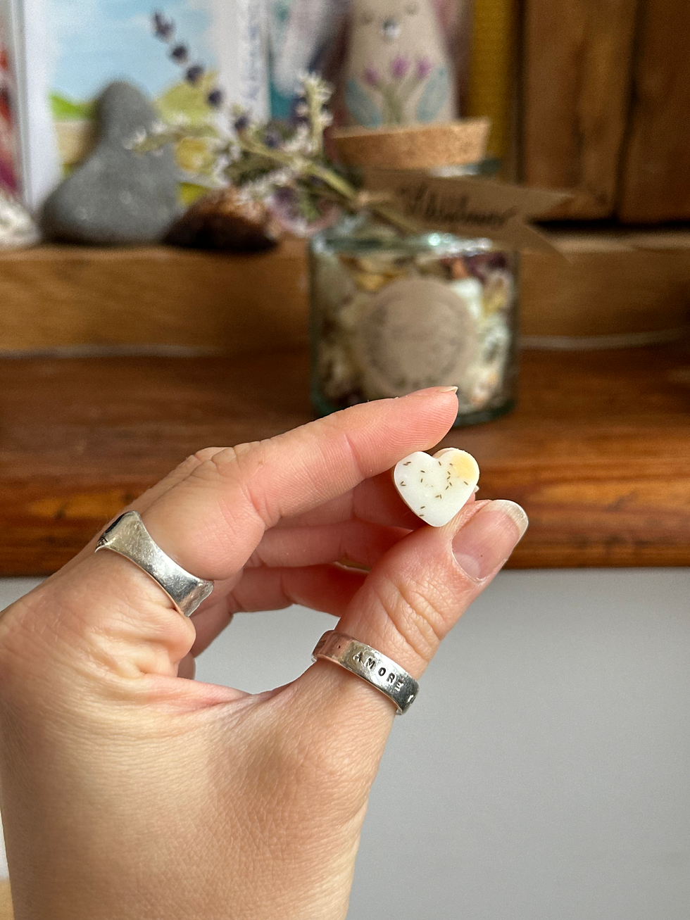 Thumbnail: JAR OF HEARTS - Mini heart wax melts in a jar with dried flowers  and herbs 