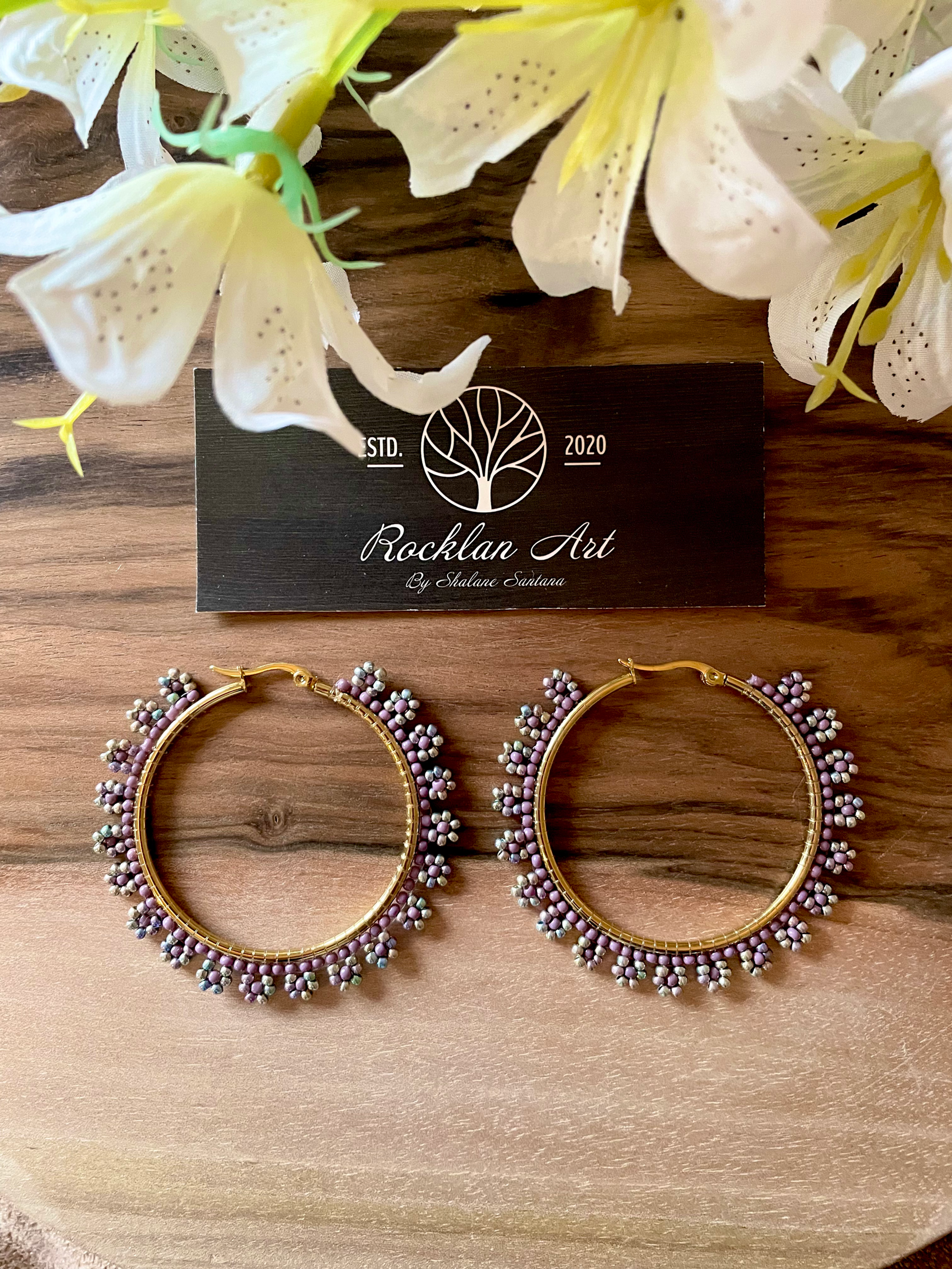 Medium beaded flower hoops 