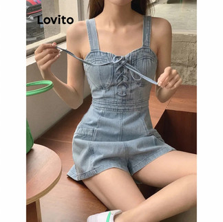 Lovito Zip-Back Denim Overalls 