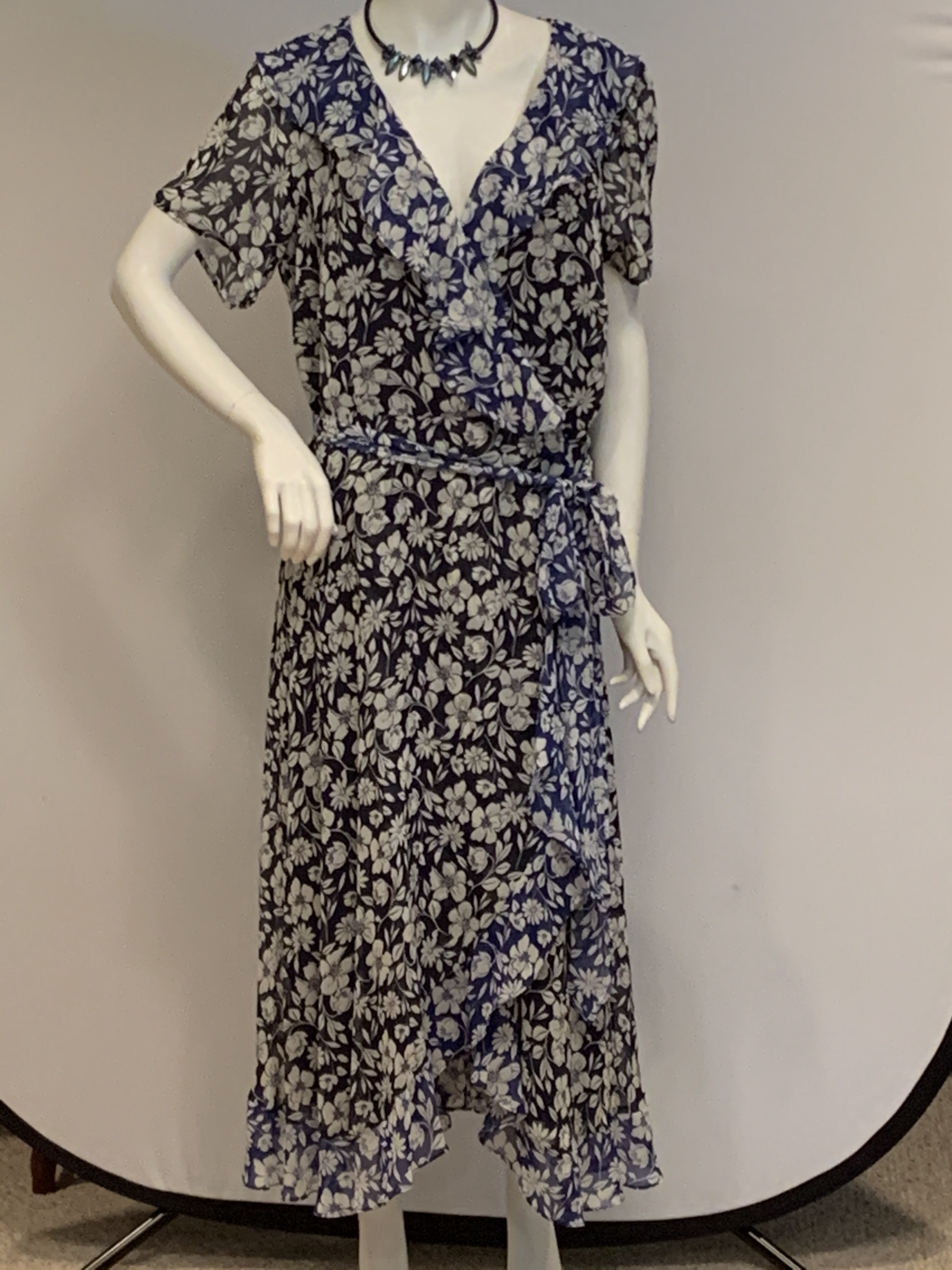 New Floral Blue Ruffled Dress