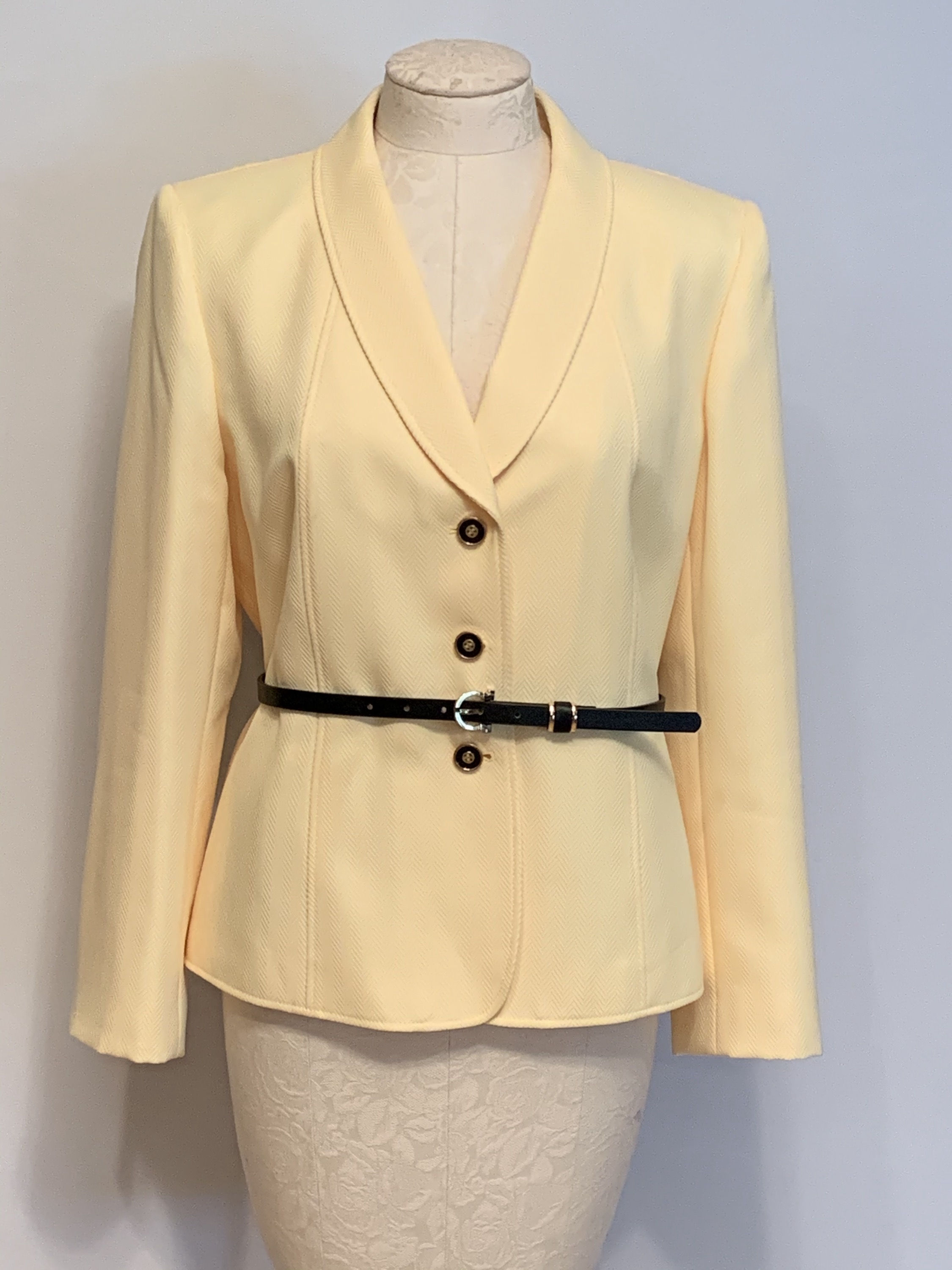 Tahari Pale Yellow Belted Blazer