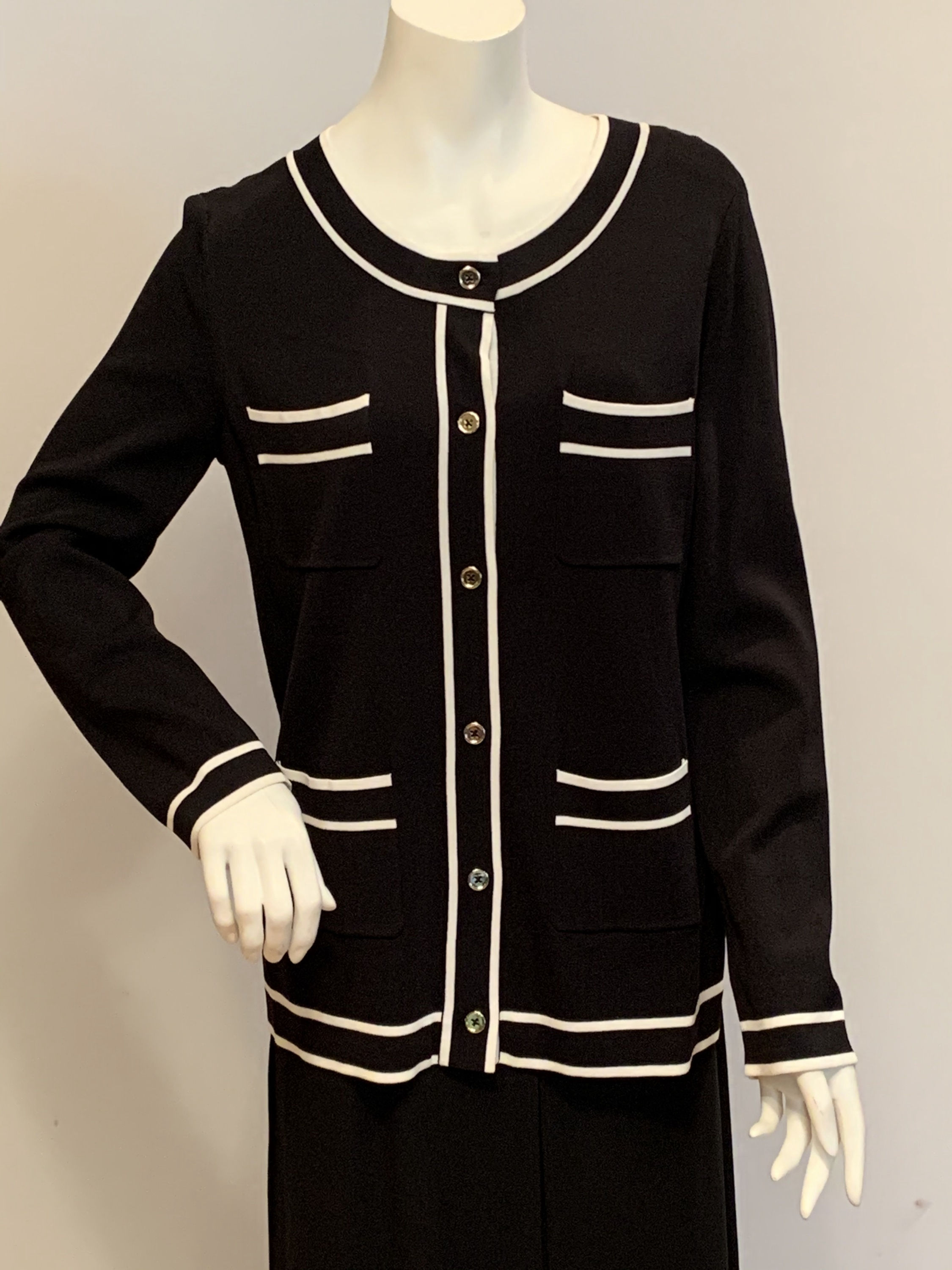 Kasper Black w/White Piping Sweater
