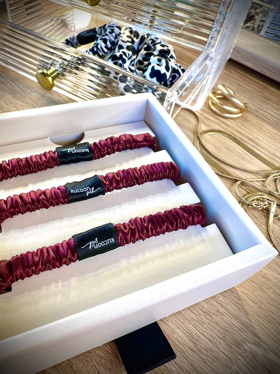 Thumbnail: MERLOT SKINNY MULBERRY SILK SCRUNCHIES