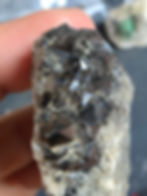 Thumbnail: Torbernite on Matrix with Black Quartz Crystals