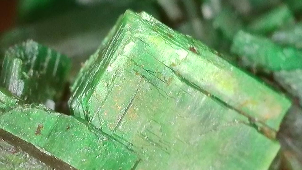 Thumbnail: Large Metatorbernite from Margabal Mine, France 250,000 cpm