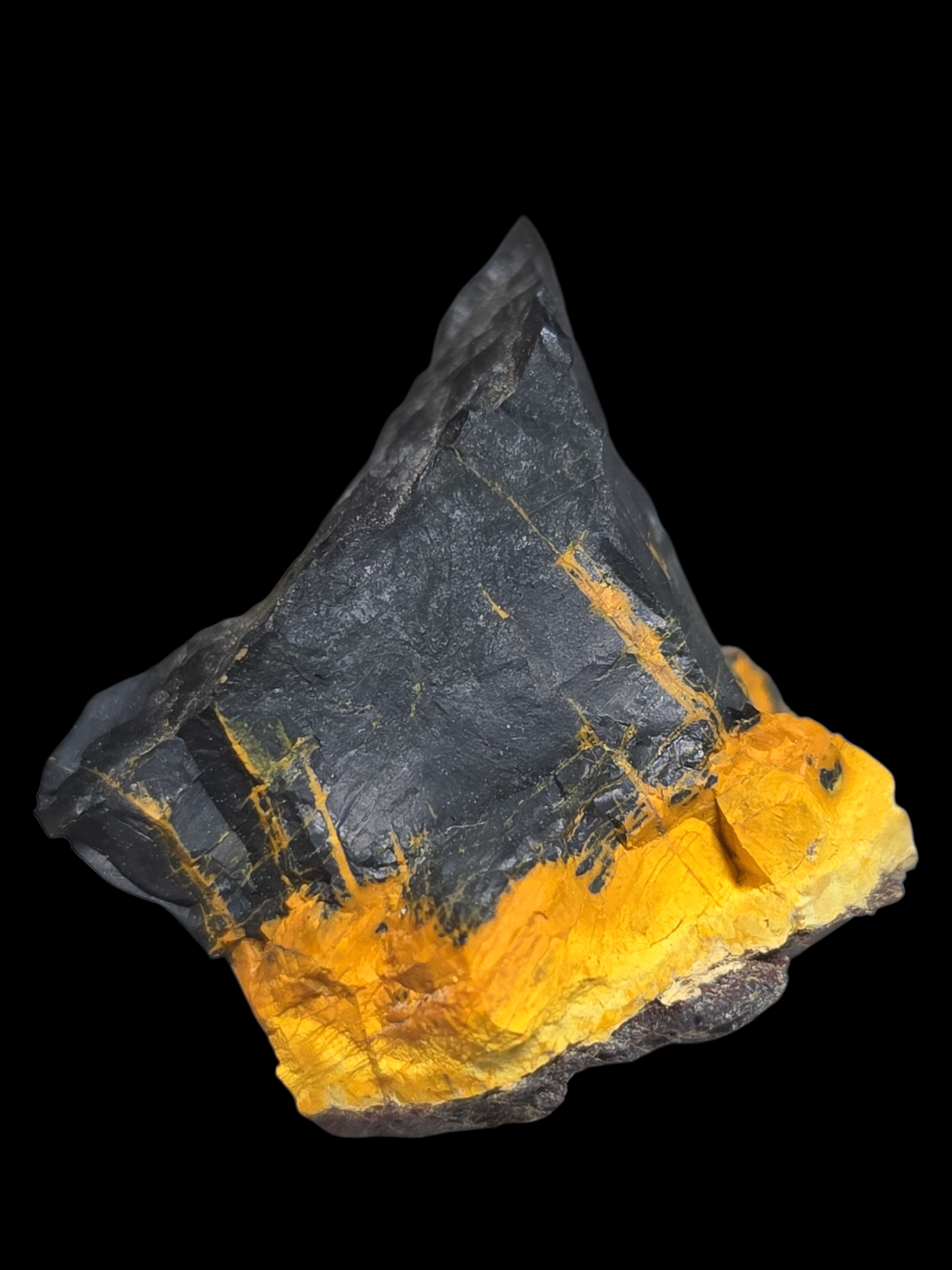 450k High Grade Uraninite with Vibrant Orange Gummite, Shinkolobwe Mine, Africa