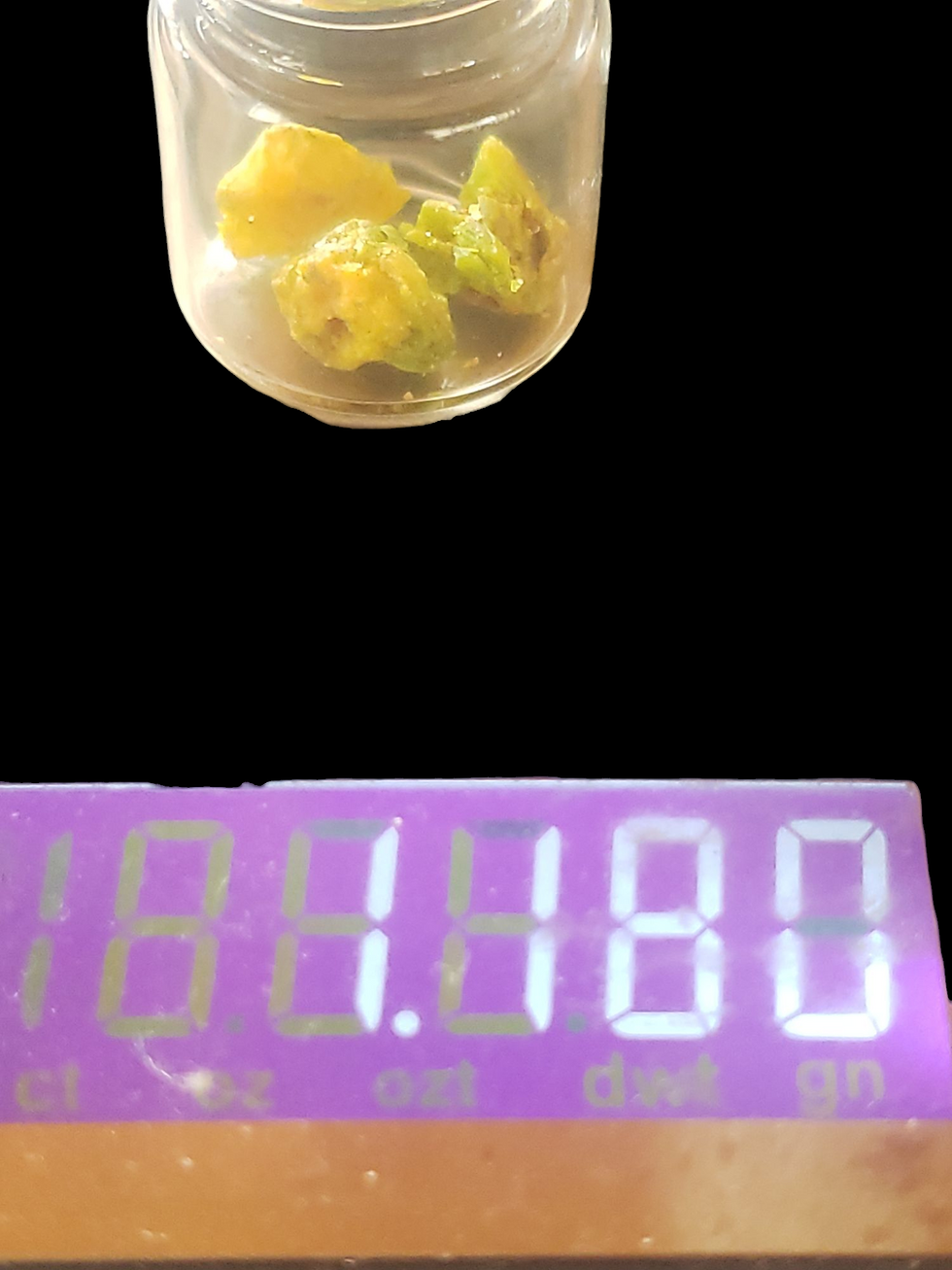 Thumbnail: 2 Grams of Autunite Small Uranium Crystals in Vial from Pingjiang County, China
