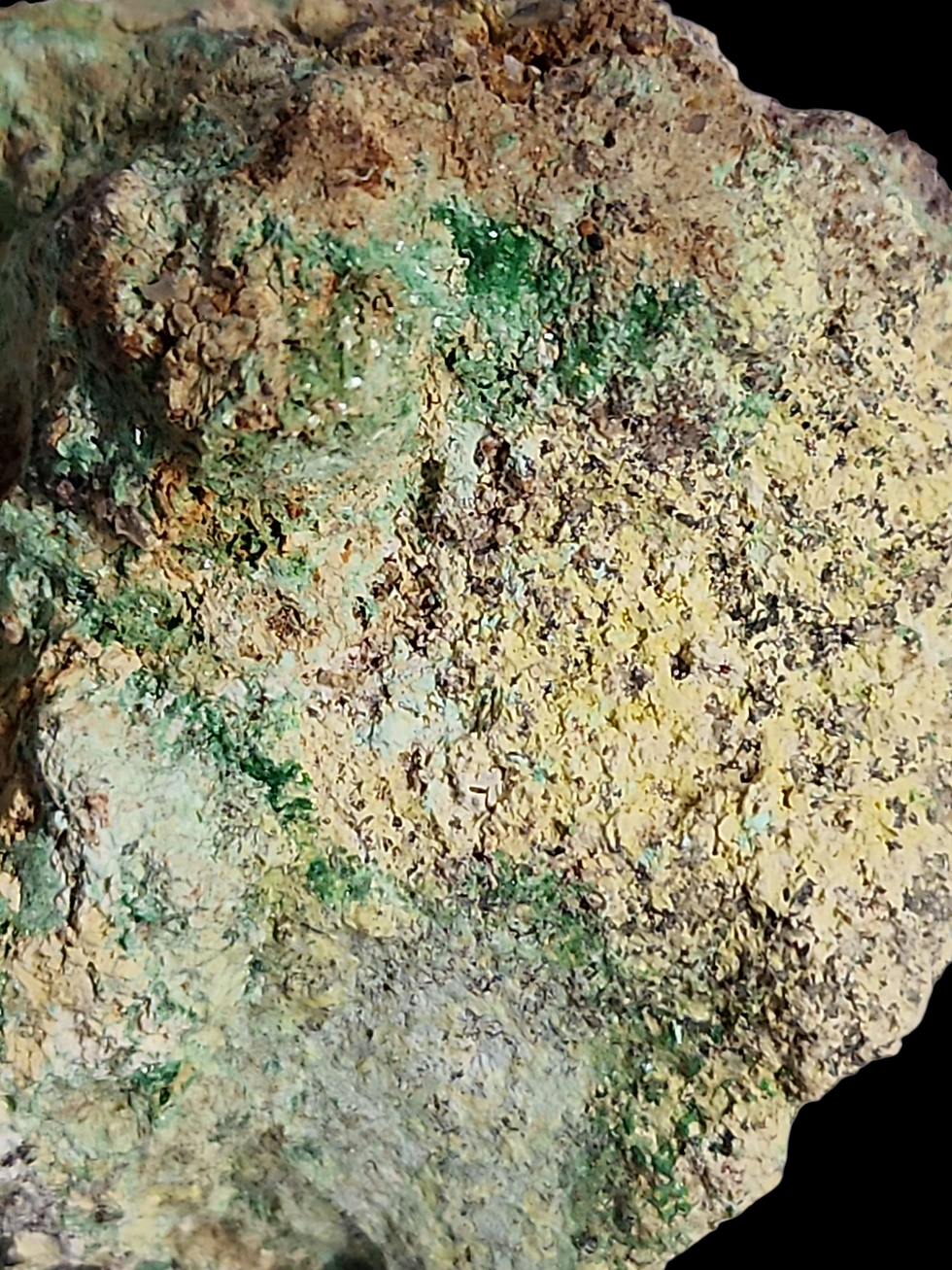 Thumbnail: Torbernite and Secondaries from Mēdvēdin, Czechia 100,000 cpm