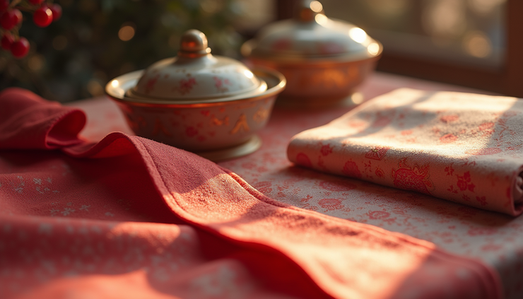 Close-up view of traditional Korean wedding accessories on a table
