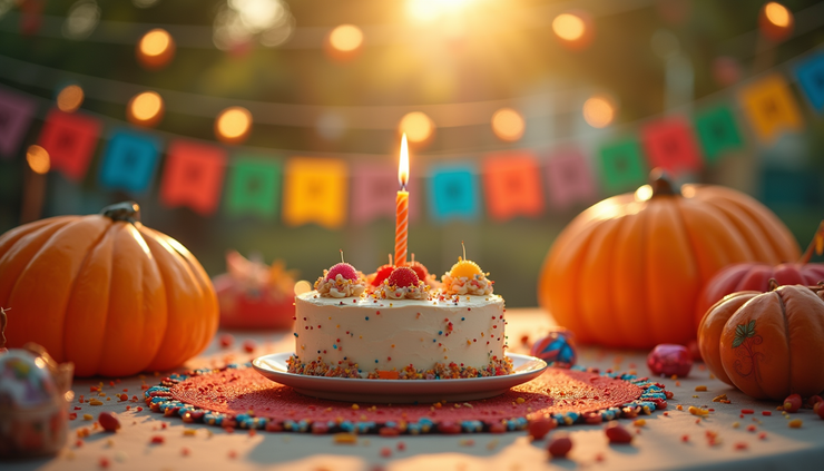 Close-up view of a traditional Filipino birthday celebration setup with colorful decorations