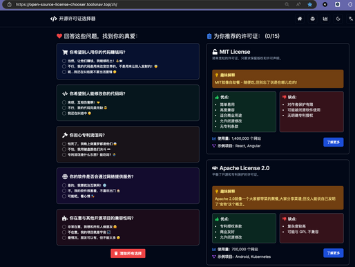 开源许可证选择器