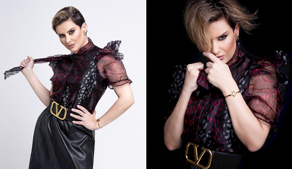 shooting studio - Dra especialista em beleza em dois clics de close, fundo branco e preto - cheia de atitude