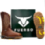 Fuerbo 5061 brown slip-on rodeo work boot with Fuerbo box and outsole view