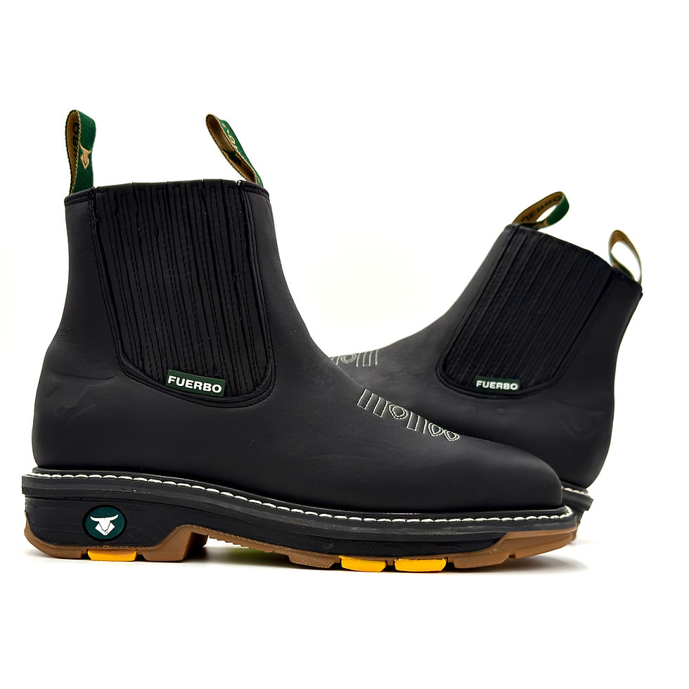 Miniatura: Fuerbo 3076 black slip-on rodeo work boots side view with leather uppers