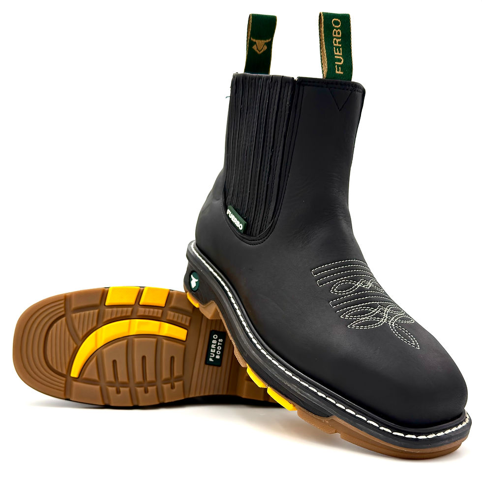 Miniatura: Fuerbo 3076 black leather slip-on rodeo work boot angled front view