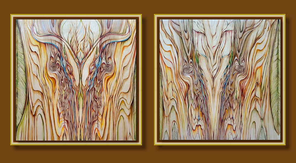 WHAT REMAINS: When Bone Becomes River (left panel) and When Bone Becomes Sky (right panel) - new paintings on wood