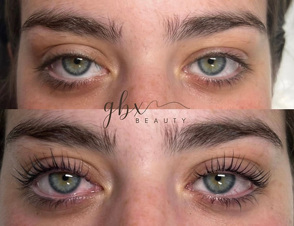 Before and after client lifted lashes Korean lash lift Sutton 