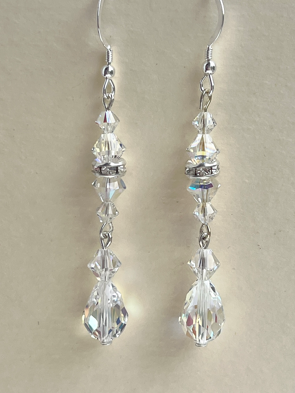 Thumbnail: Dangly clear crystal glass drop bead earrings by Angela Smith Jewellery
