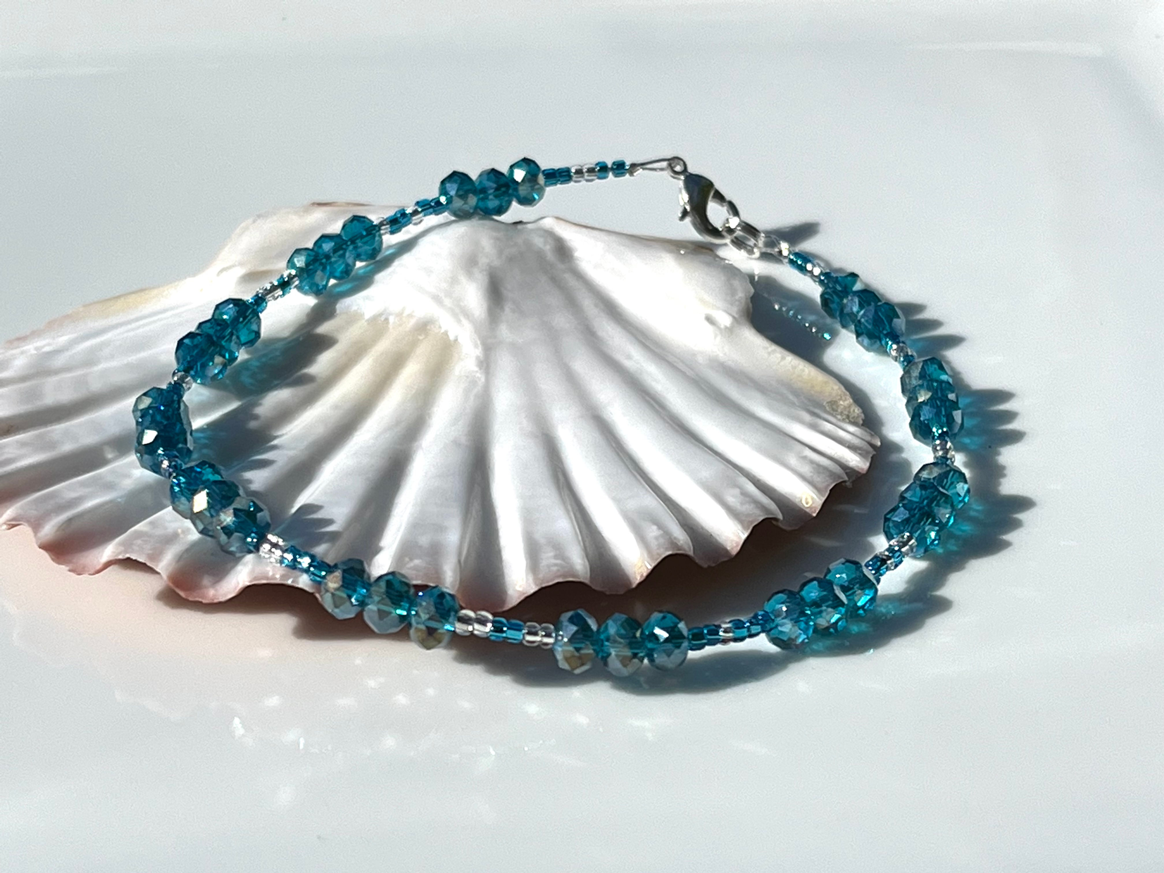 Aqua glass bead anklet