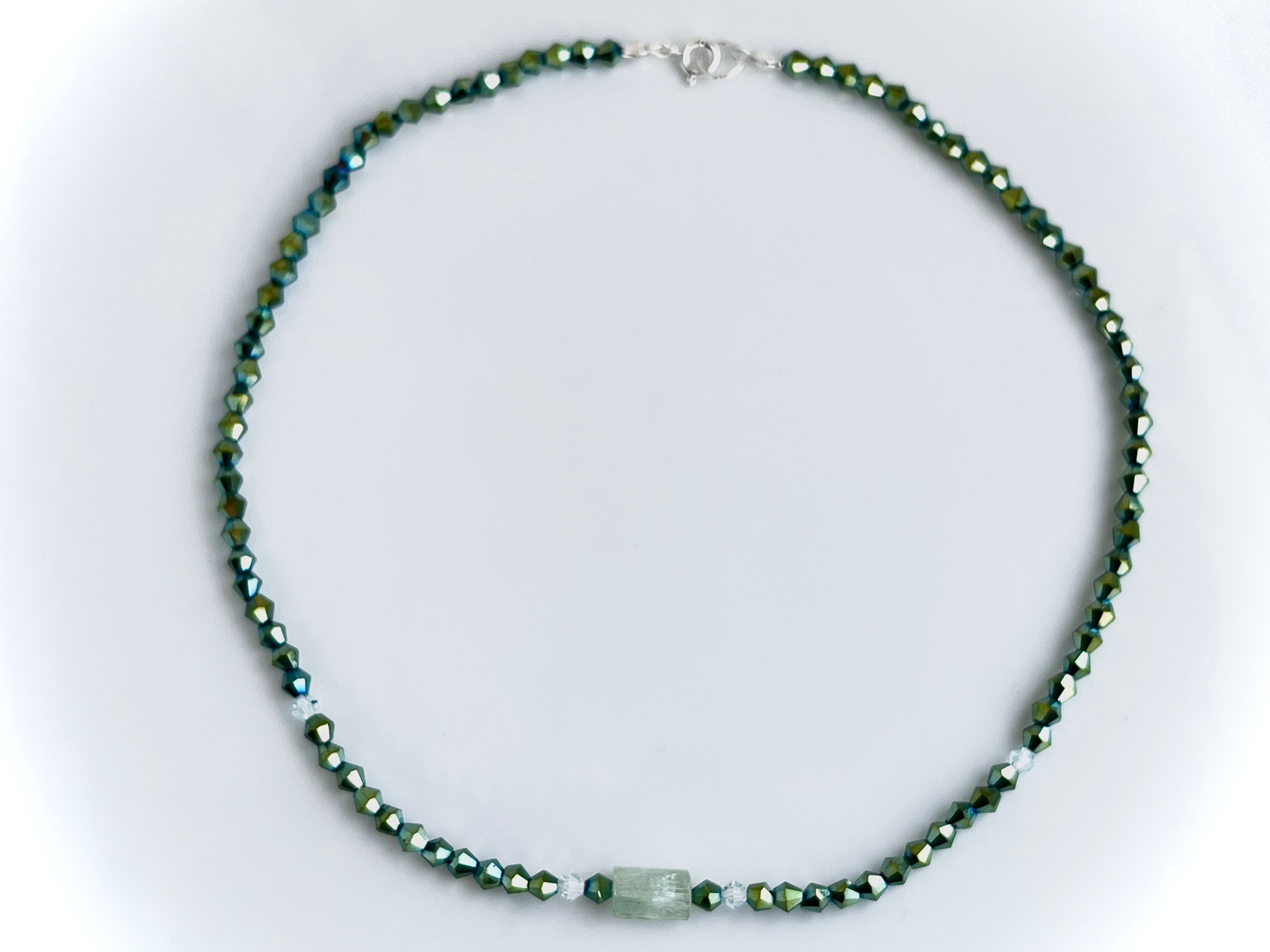 Aquamarine and crystal glass bead necklace