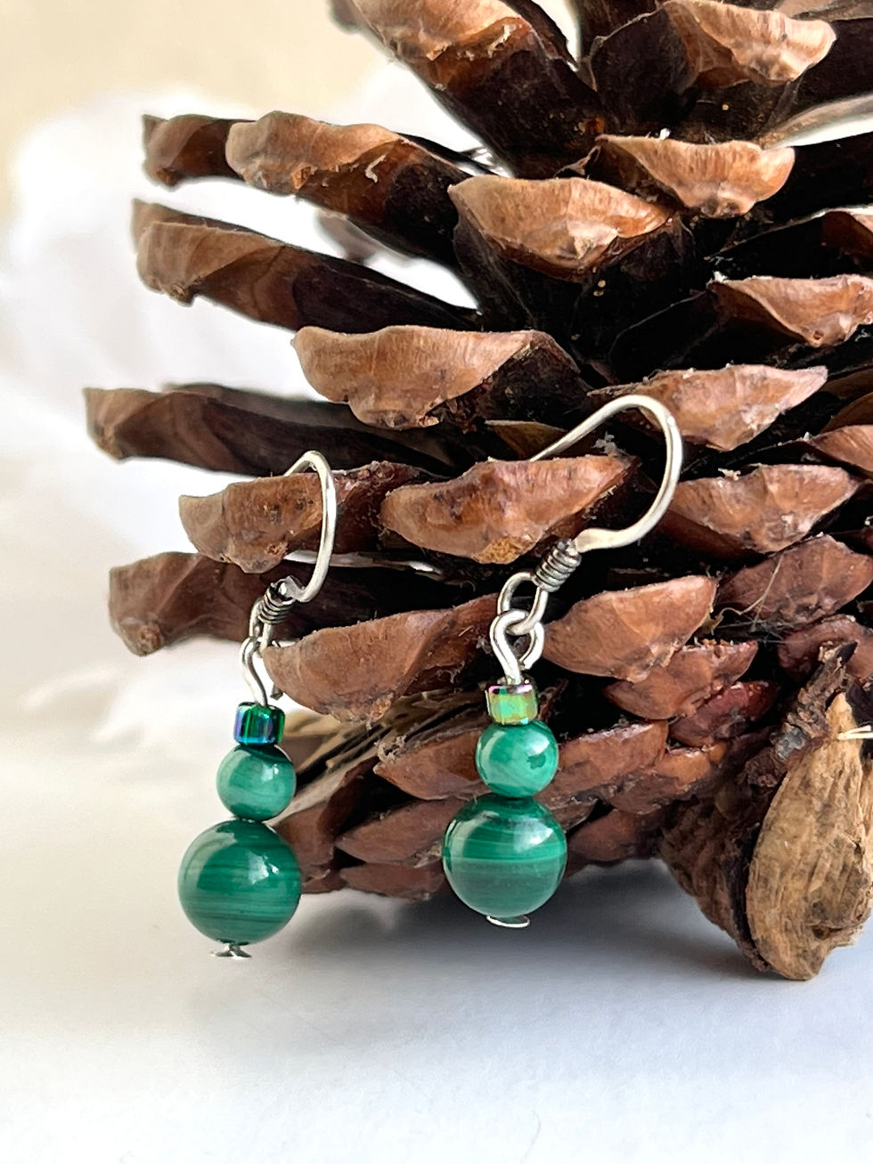 Thumbnail: malachite and glass bead earrings - handmade bead jewellery by Angela Smith Jewellery