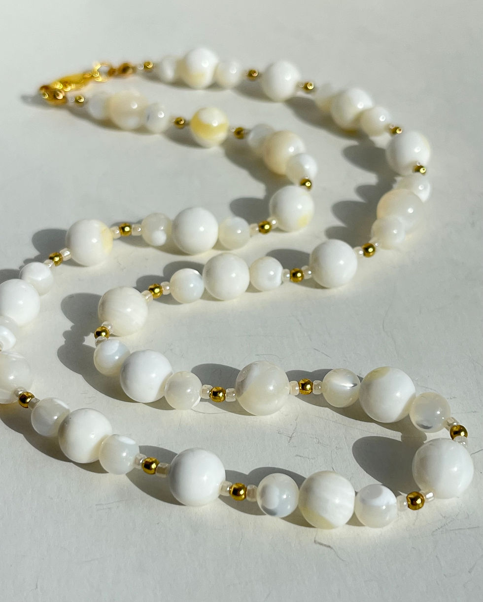 Thumbnail: Mother of Pearl round bead necklace by Angela Smith Jewellery