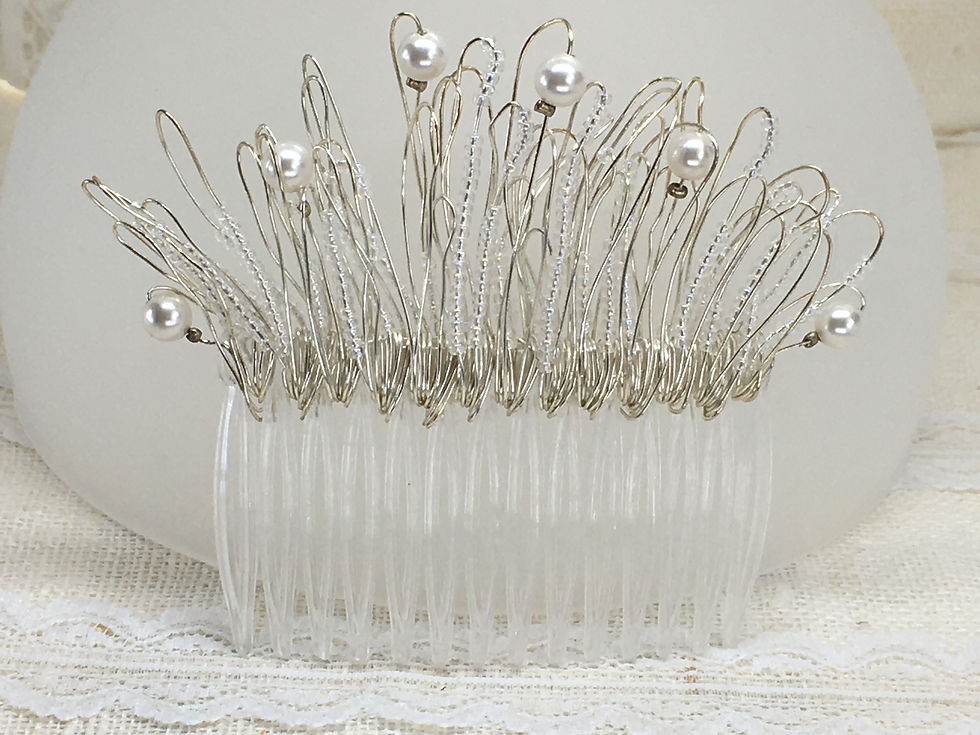 Grace Hair Comb with silver wire and glass pearl beads