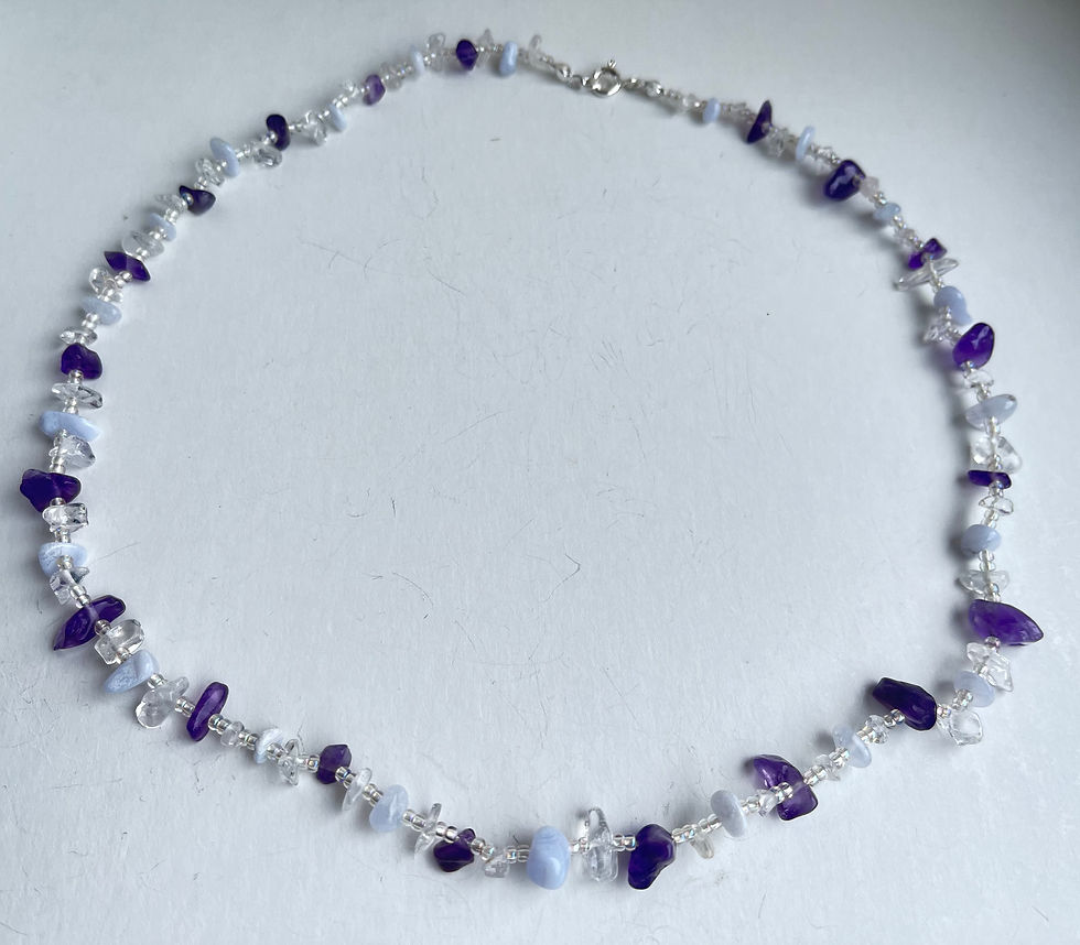 Thumbnail: Amethyst, crystal quartz and blue lace agate tumble chip bead necklace by Angela Smith Jewellery