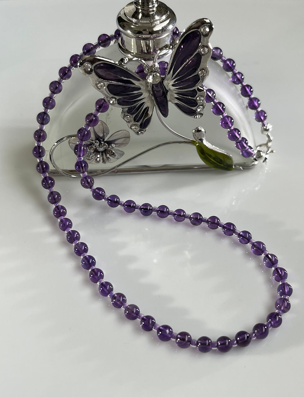 Thumbnail: Amethyst bead and lilac glass bead necklace