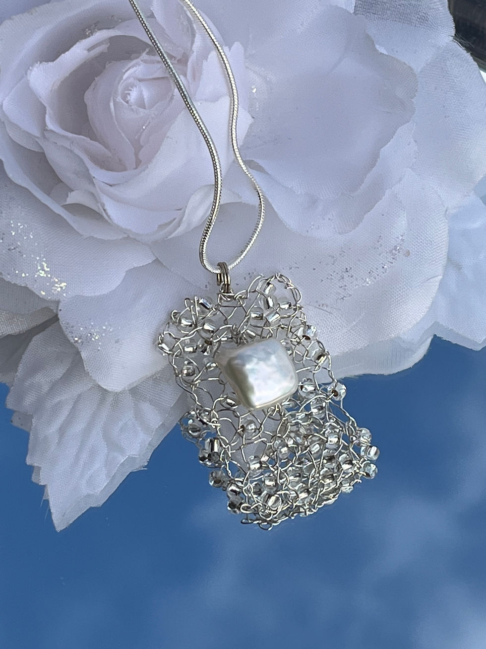 Thumbnail: Knitted freshwater pearl pendant