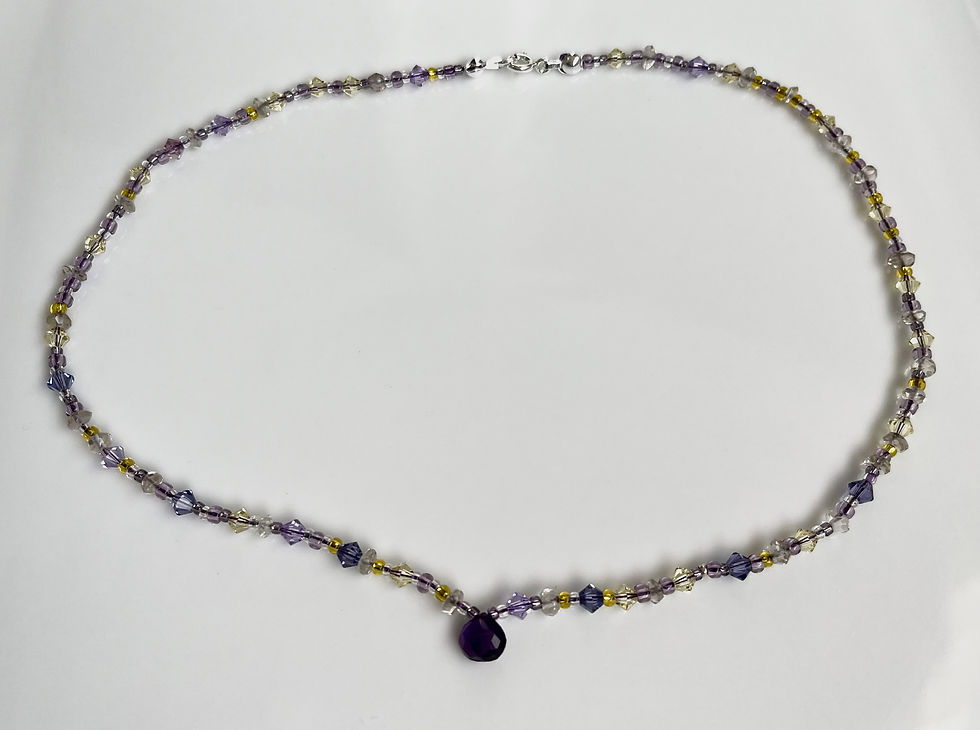 Amethyst and lemon quartz with glass bead necklace