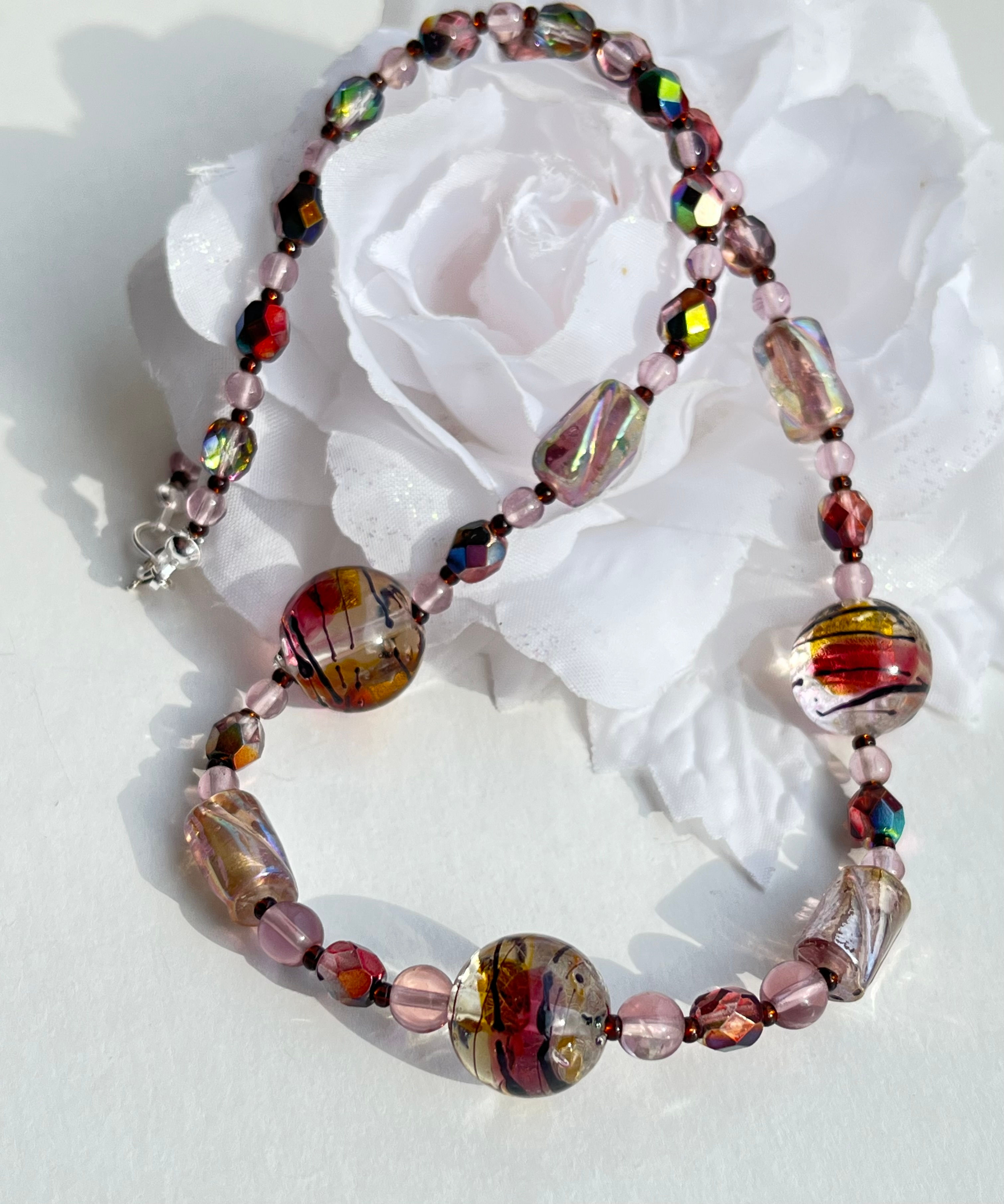 Dusty Rose glass bead necklace by Angela Smith Jewellery