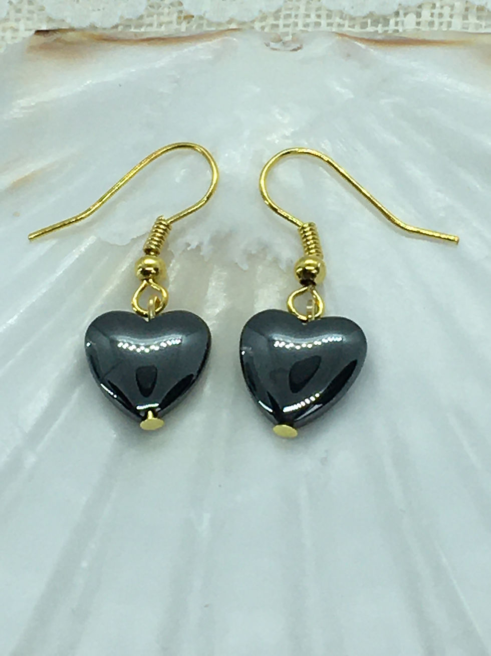 Thumbnail: large hematite heart earrings