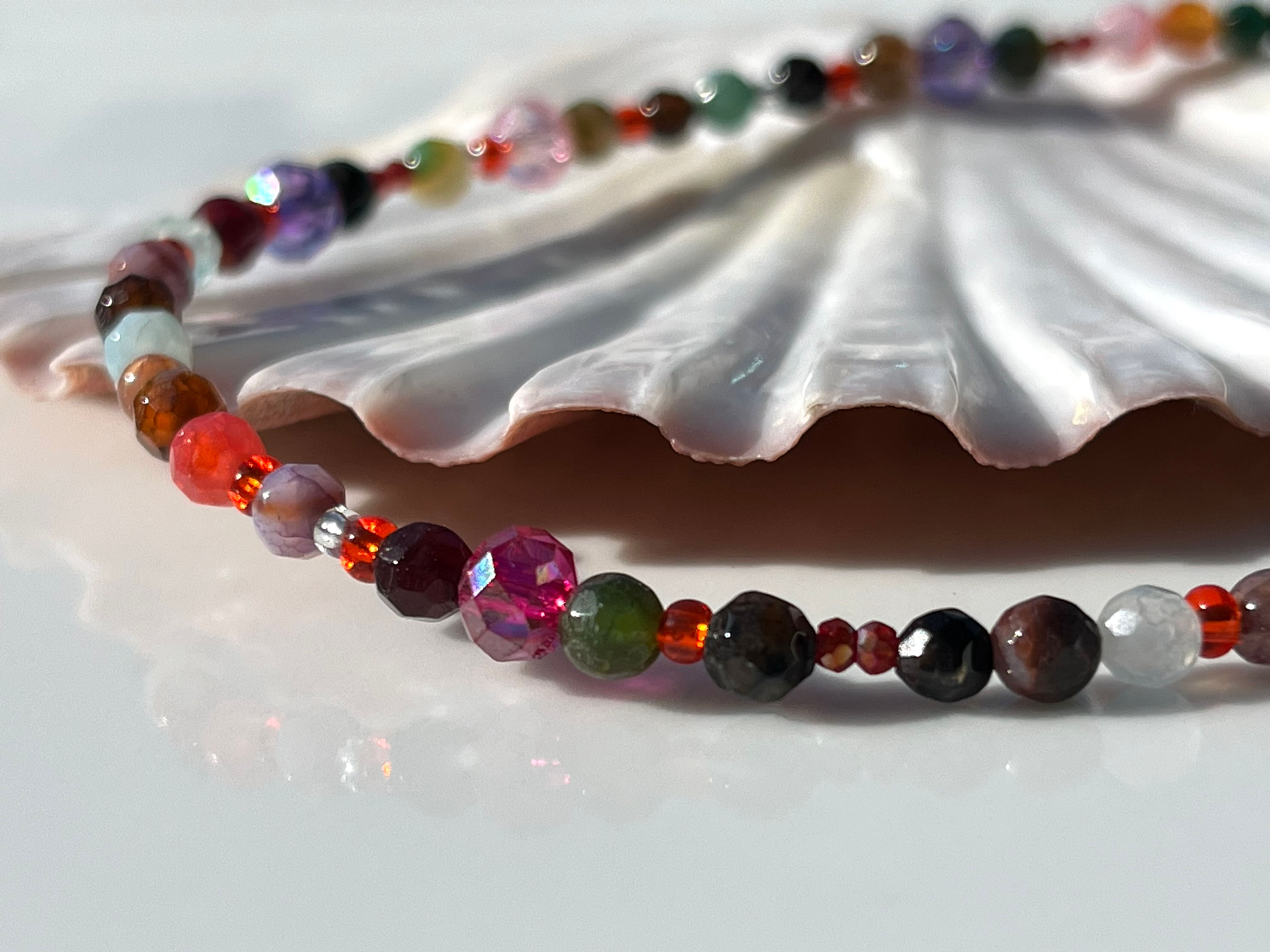 Agate and glass bead anklet