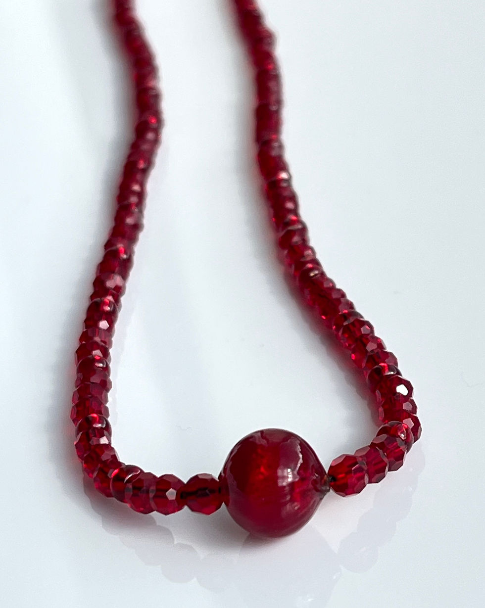Thumbnail: Deep red Murano glass bead necklace