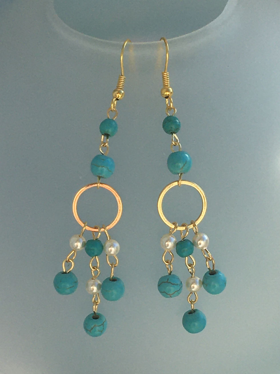 Thumbnail: Cleopatra turquoise, pearl and gold  earrings