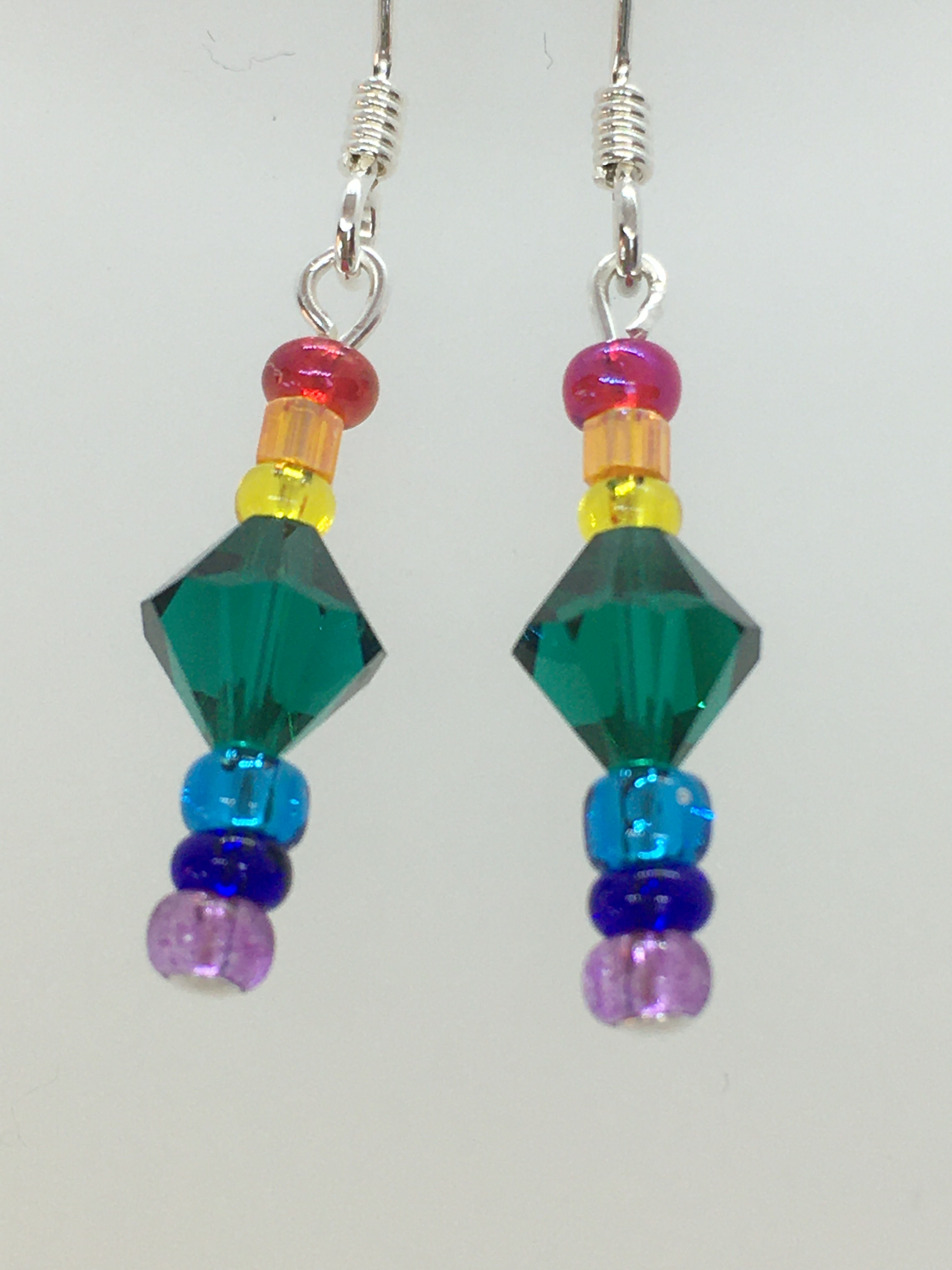 Green Crystal Rainbow Earrings