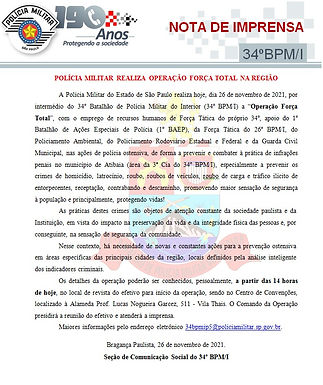 POLÍCIA MILITAR REALIZA OPERAÇÃO FORÇA TOTAL NA REGIÃO