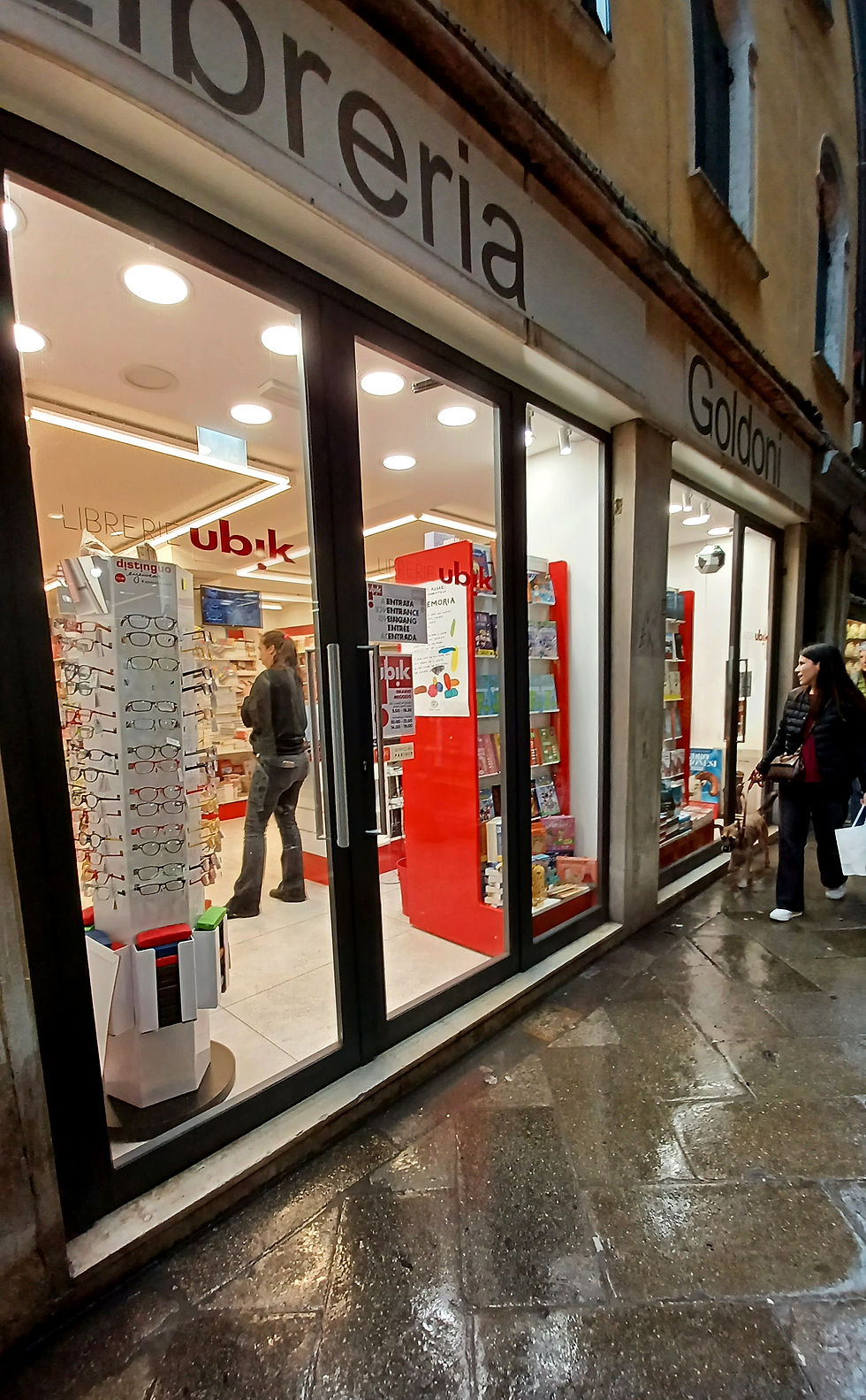 Bright shop windows of Libreria Goldoni in Venice