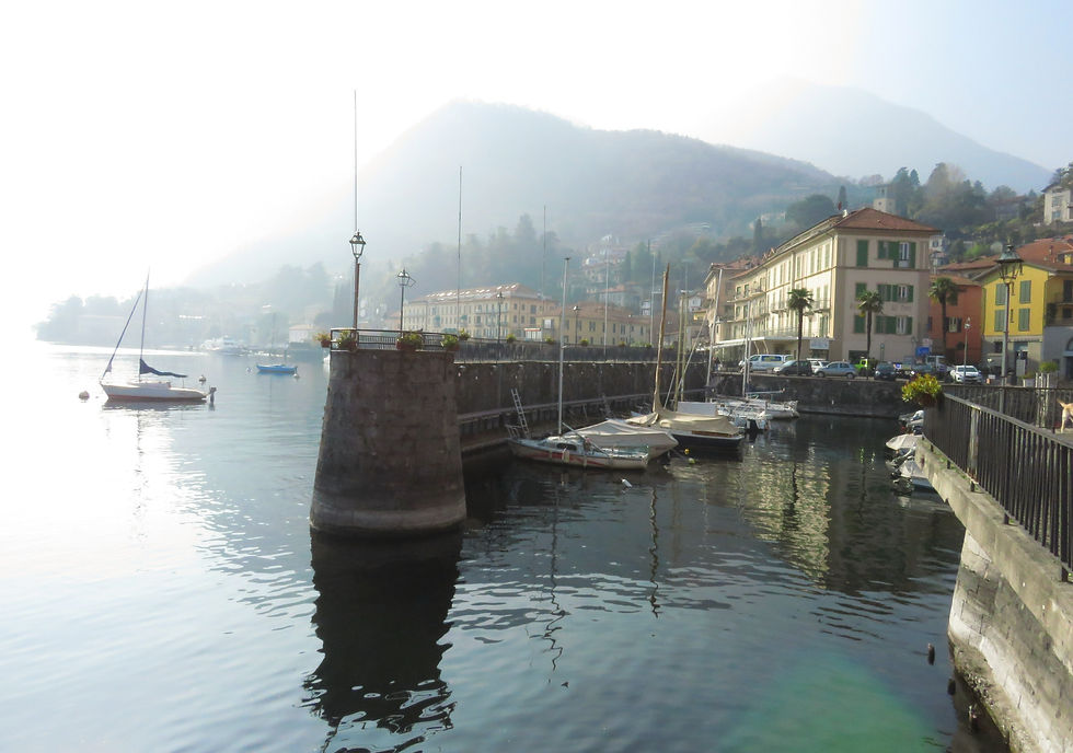 Menaggio harbour with small fishing boats