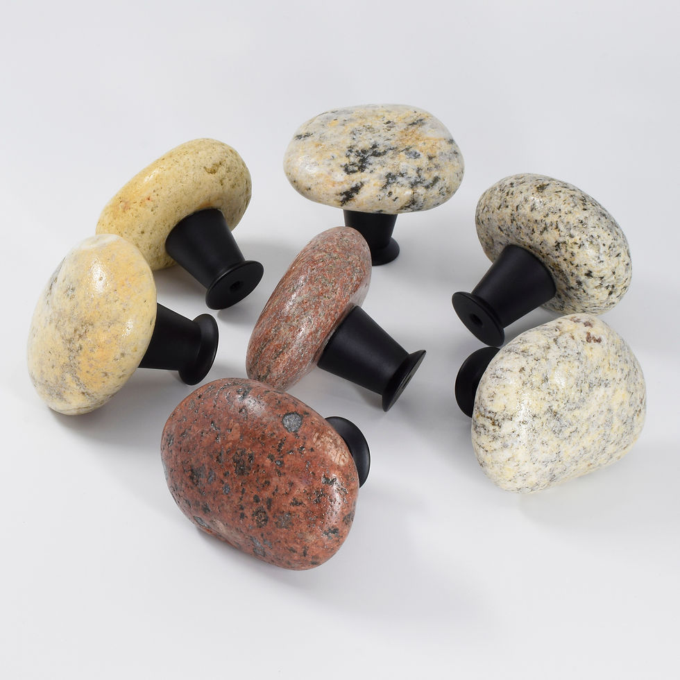 Μικρογραφία: Round stone drawer pulls with black metal base, Natural stone drawer handles for kitchen and bathroom