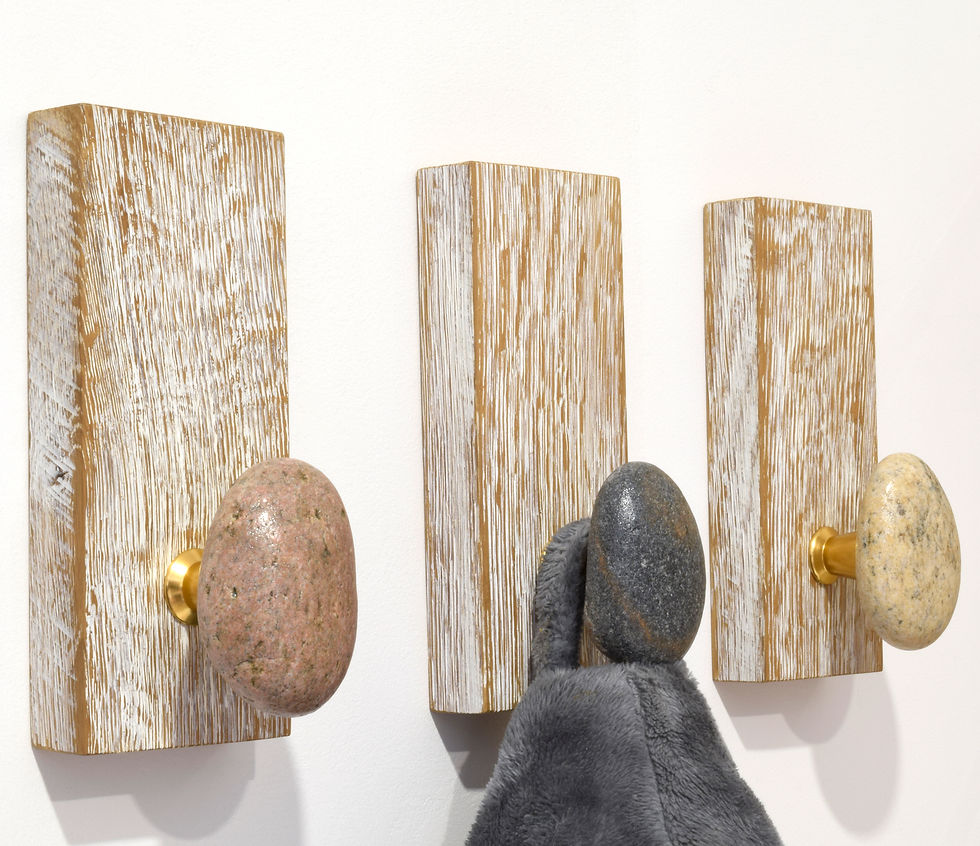Miniature : White Baltic sea stone towel hooks and holders. Natural sea rock wall coat hangers. Kitchen towel robe hanger Wall coat rack.